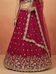 Women's Pink Chinnon Silk Motif with Sequince Embroidered Lehenga Choli with Dupatta