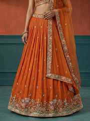 Women's Orange Georgette Sequince Embroidered Lehenga Choli with Dupatta