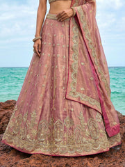 Women's Rose Gold Tissue Moti with Embroidered Lehenga Choli with Dupatta