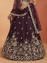 Women's Wine Tissue Beads with Embroidered Lehenga Choli with Dupatta
