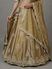 Women's Beige Gold Tissue Beads with Embroidered Lehenga Choli with Dupatta