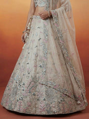 Women's Silver Organza Swarovski stones Embroidered Lehenga Choli with Dupatta