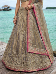 Women's Shade of Teal Tissue Moti with Embroidered Lehenga Choli with Dupatta