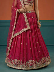 Women's Hot Pink Georgette Sequince Embroidered Lehenga Choli with Dupatta