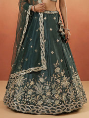 Women's Dark Green Tissue Beads with Embroidered Lehenga Choli with Dupatta