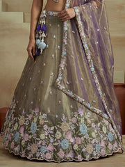 Women's Shade of Purple Tissue Moti with Embroidered Lehenga Choli with Dupatta