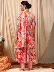 Pink Women Floral Printed Empire Gotta Patti Kurta with Trousers & With Dupatta