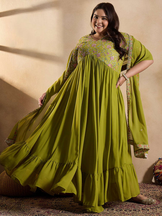 Women Floral Embroidered Thread Work Floral Georgette Kurta