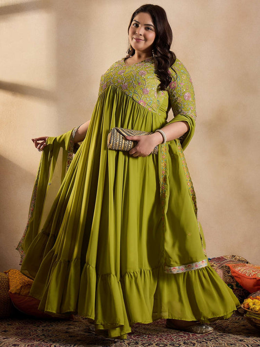 Women Floral Embroidered Thread Work Floral Georgette Kurta