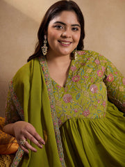 Women Floral Embroidered Thread Work Floral Georgette Kurta