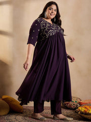 Floral Embroidered Empire Sequinned Georgette Anarkali Kurta with Trousers