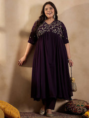 Floral Embroidered Empire Sequinned Georgette Anarkali Kurta with Trousers