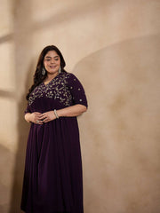 Floral Embroidered Empire Sequinned Georgette Anarkali Kurta with Trousers