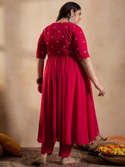 Floral Embroidered Empire Sequinned Georgette Anarkali Kurta with Trousers