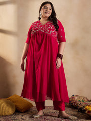 Floral Embroidered Empire Sequinned Georgette Anarkali Kurta with Trousers