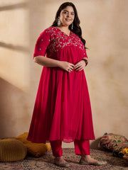 Floral Embroidered Empire Sequinned Georgette Anarkali Kurta with Trousers