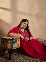 Floral Embroidered Empire Sequinned Georgette Anarkali Kurta with Trousers