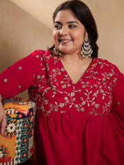 Floral Embroidered Empire Sequinned Georgette Anarkali Kurta with Trousers