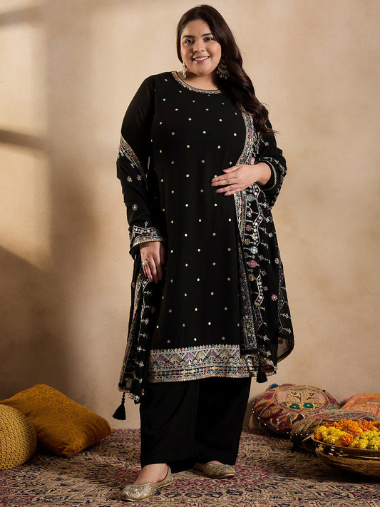Ethnic Motifs Embroidered Thread Work Georgette Kurta with Palazzo & Dupatta