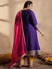 Floral Embroidered Zari Georgette Kurta with Trousers & Dupatta