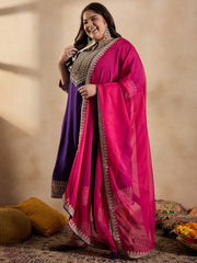 Floral Embroidered Zari Georgette Kurta with Trousers & Dupatta