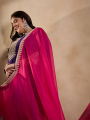Floral Embroidered Zari Georgette Kurta with Trousers & Dupatta