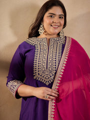 Floral Embroidered Zari Georgette Kurta with Trousers & Dupatta