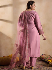 Floral Embroidered Sequinned Straight Kurta with Trouser & Dupatta