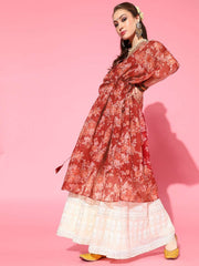 Women Floral Printed Gotta Patti Floral Kaftan Kurta
