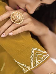 Attractive Mustard Yellow Embroidered Chinon Casual Wear Pant Suit