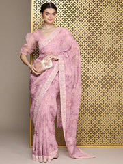 Pink Embroidered Organza Saree