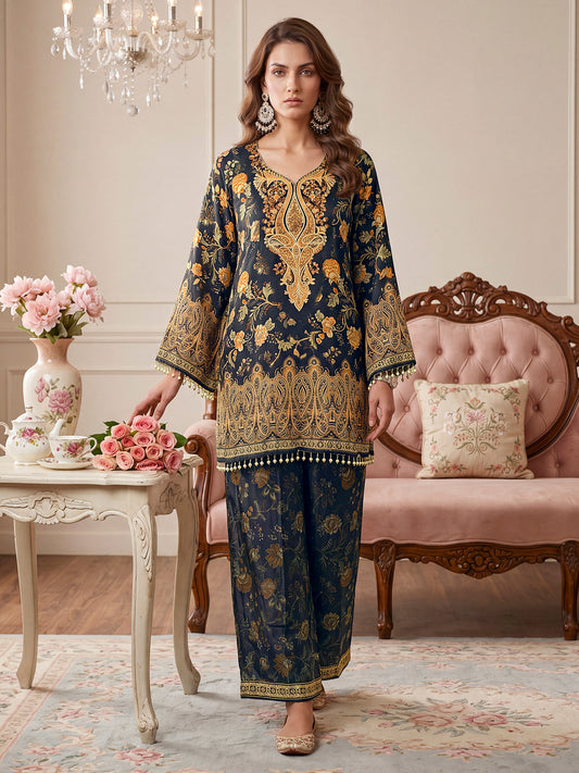 Bohemian Silk Printed Tunic with Trousers
