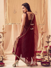Women Ethnic Motifs Embroidered Regular Kurta with Trousers & With Dupatta