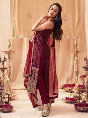 Women Ethnic Motifs Embroidered Regular Kurta with Trousers & With Dupatta