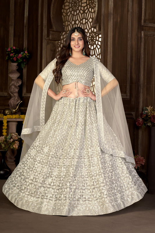 Embroidered Semi-Stitched Lehenga and Unstitched Blouse With Dupatta