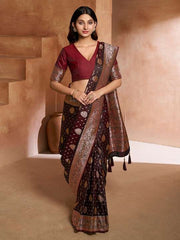 Brown Ethnic Motif Woven Design Zari Pure Silk Saree