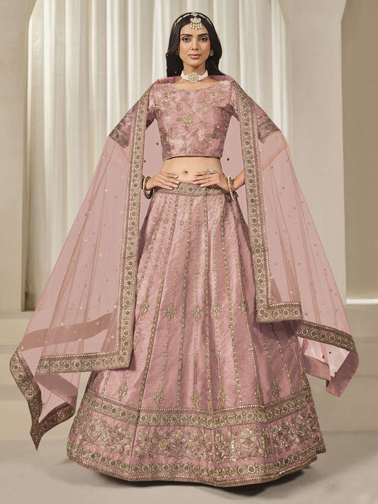 Onion Pink Embroidered Sequins Lehenga Wedding Wear
