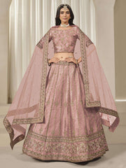 Onion Pink Embroidered Sequins Lehenga Wedding Wear