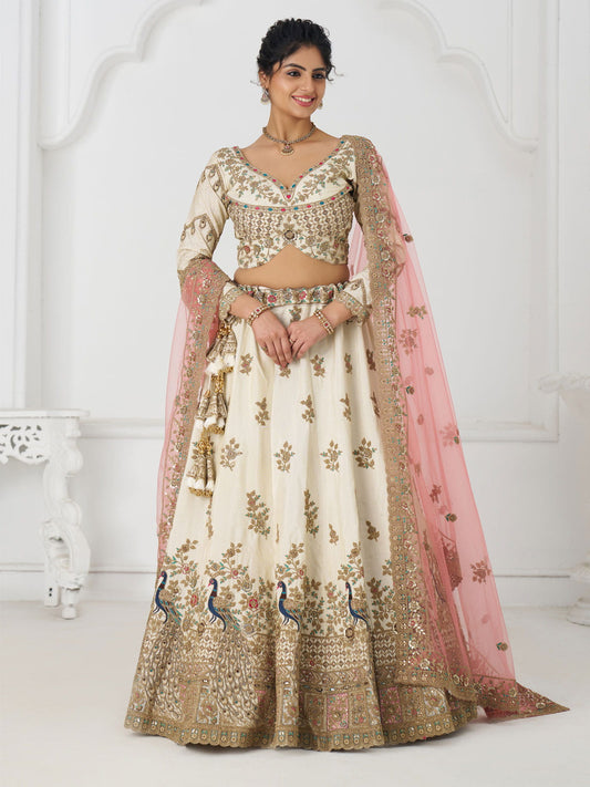 Amazing white Embroidered zari silk Designer bridal Lehenga