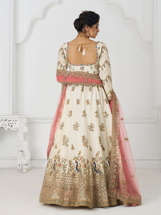 Amazing white Embroidered zari silk Designer bridal Lehenga