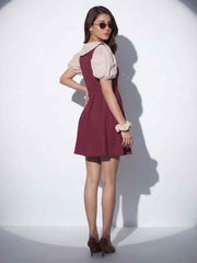 Maroon Cotton Ruffeled Sleeves Mini Indo Western Dress