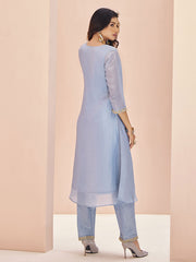 Pastel Blue Organza Handwork Kurta with Pant