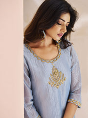 Pastel Blue Organza Handwork Kurta with Pant