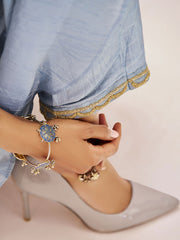 Pastel Blue Organza Handwork Kurta with Pant