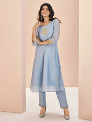 Pastel Blue Organza Handwork Kurta with Pant