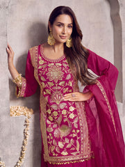 Floral Embroidered Sequinned Kurta With Palazzos & Dupatta