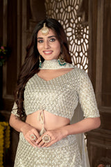 Embroidered Semi-Stitched Lehenga and Unstitched Blouse With Dupatta