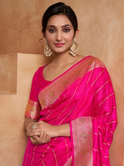 Magenta Striped Woven Design Zari Pure Silk Saree