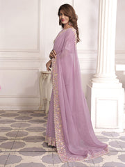 Mauve And Pink Sequinned Organza Saree