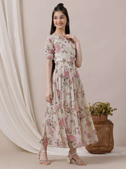 Girls Floral Printed Ethnic Dress